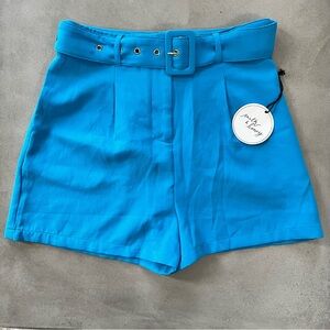 Milk & Honey High-Waist Belted Women’s Shorts Turquoise Blue Size Small